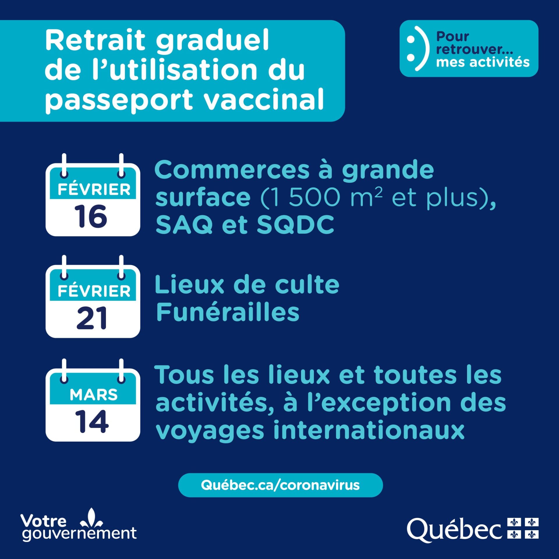 Calendrier de retrait du passeport vaccinal