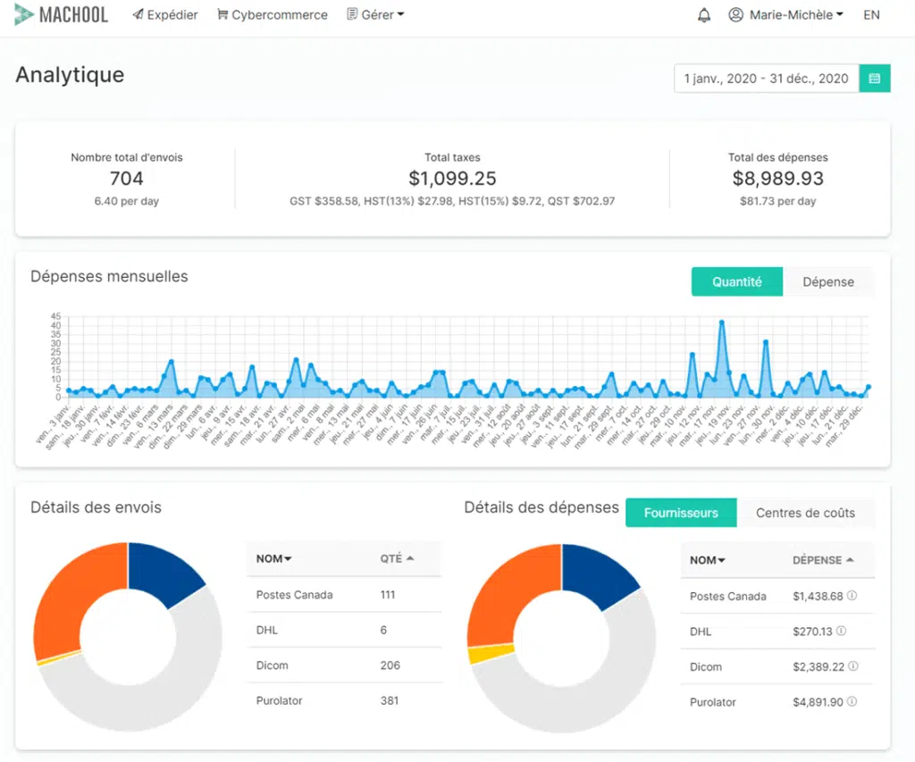 Plateforme Envoi Québec - Calcul des taxes - frais de livraison