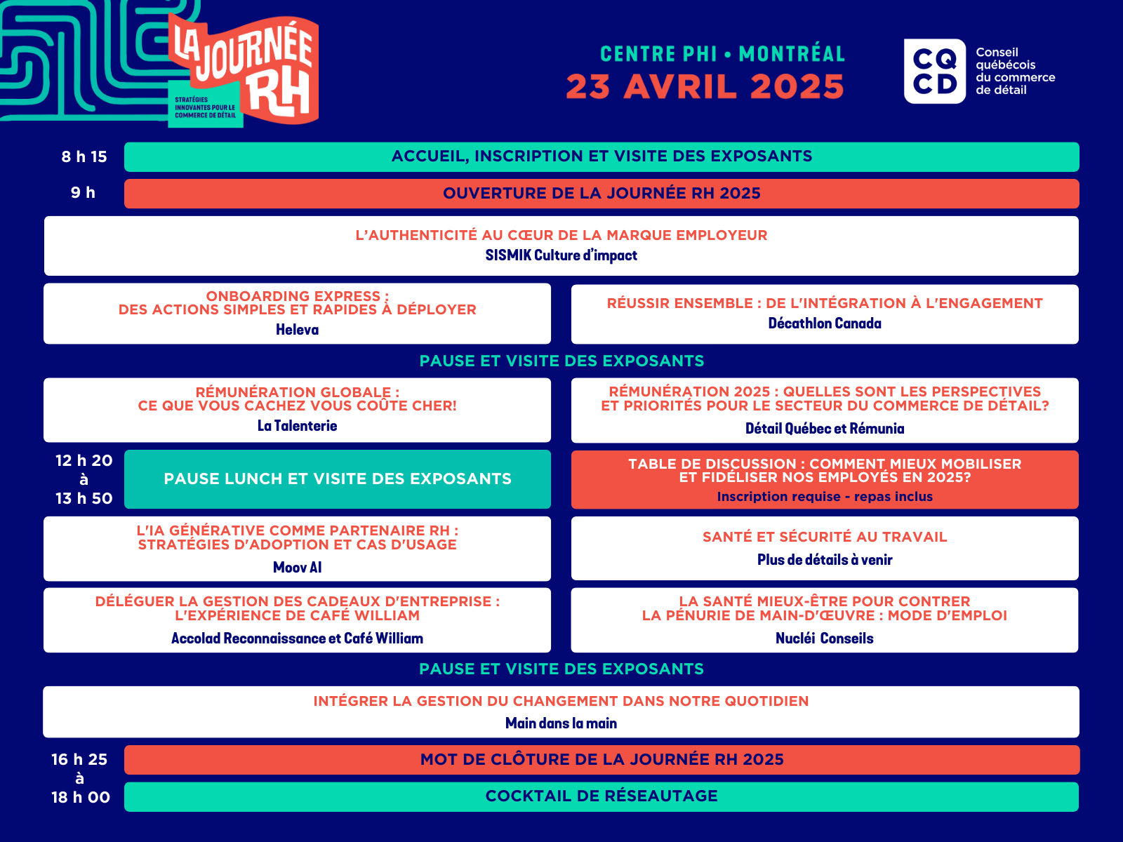 Journée RH - Programmation 2025 - Horaire - Événement CQCD