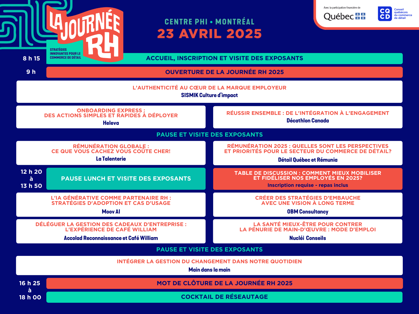 Journée RH - Programmation 2025 - Horaire - Événement CQCD